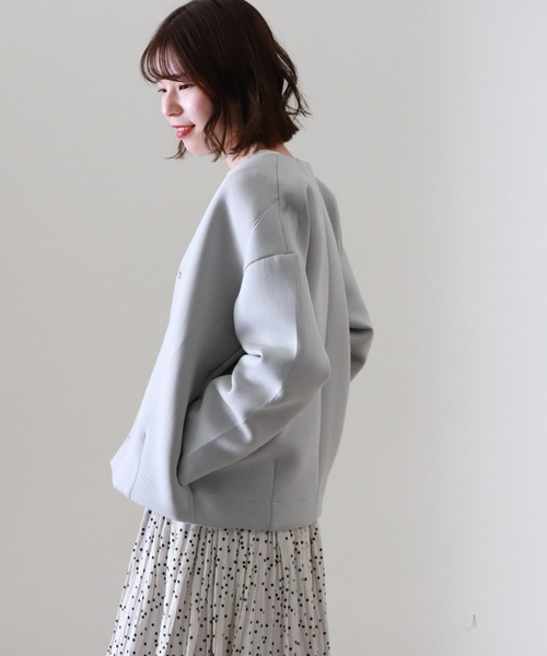 Cheek(チーク)の「ボンディングショートコート(ノーカラーコート・レディース・キャメル/サックスブルー/アイボリー・MEDIUM)」の12枚目の写真