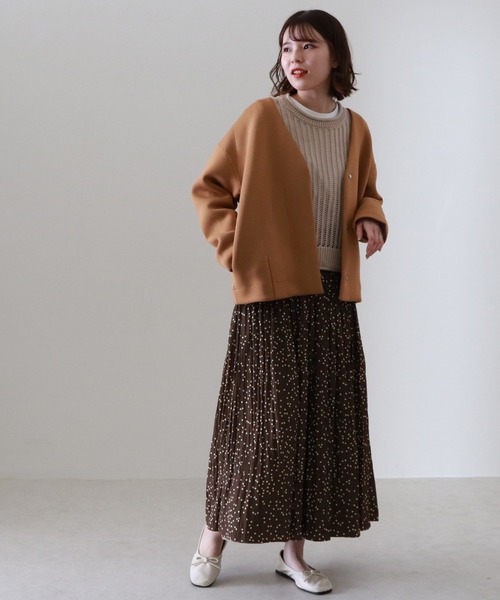 Cheek(チーク)の「ボンディングショートコート(ノーカラーコート・レディース・キャメル/サックスブルー/アイボリー・MEDIUM)」の13枚目の写真