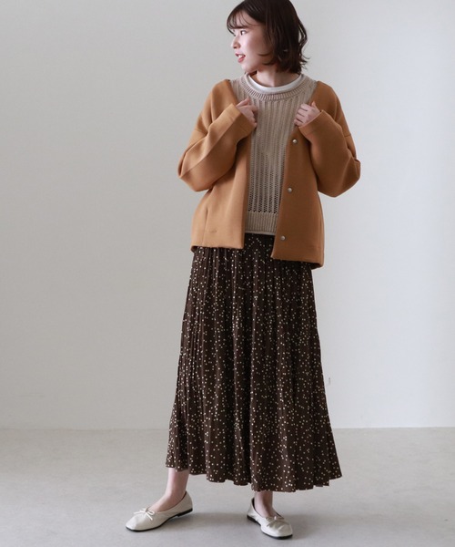 Cheek(チーク)の「ボンディングショートコート(ノーカラーコート・レディース・キャメル/サックスブルー/アイボリー・MEDIUM)」の14枚目の写真