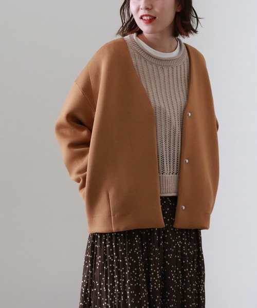 Cheek(チーク)の「ボンディングショートコート(ノーカラーコート・レディース・キャメル/サックスブルー/アイボリー・MEDIUM)」の15枚目の写真