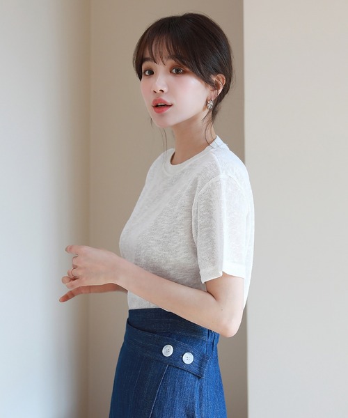 by muni:r(バイ ムニール)の「クロップドTシャツ(Tシャツ/カットソー・レディース・パープル/カーキ/ピンク/イエロー/アイボリー・FREE)」の2枚目の写真