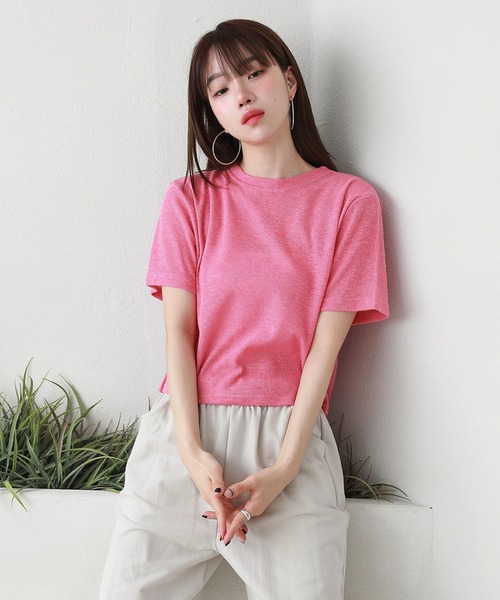 by muni:r(バイ ムニール)の「クロップドTシャツ(Tシャツ/カットソー・レディース・パープル/カーキ/ピンク/イエロー/アイボリー・FREE)」の5枚目の写真