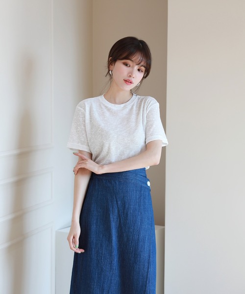 by muni:r(バイ ムニール)の「クロップドTシャツ(Tシャツ/カットソー・レディース・パープル/カーキ/ピンク/イエロー/アイボリー・FREE)」の21枚目の写真