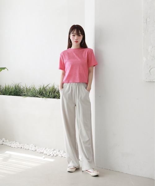 by muni:r(バイ ムニール)の「クロップドTシャツ(Tシャツ/カットソー・レディース・パープル/カーキ/ピンク/イエロー/アイボリー・FREE)」の20枚目の写真