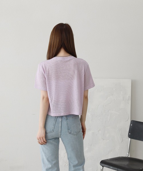 by muni:r(バイ ムニール)の「クロップドTシャツ(Tシャツ/カットソー・レディース・パープル/カーキ/ピンク/イエロー/アイボリー・FREE)」の12枚目の写真