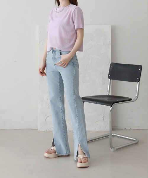 by muni:r(バイ ムニール)の「クロップドTシャツ(Tシャツ/カットソー・レディース・パープル/カーキ/ピンク/イエロー/アイボリー・FREE)」の18枚目の写真