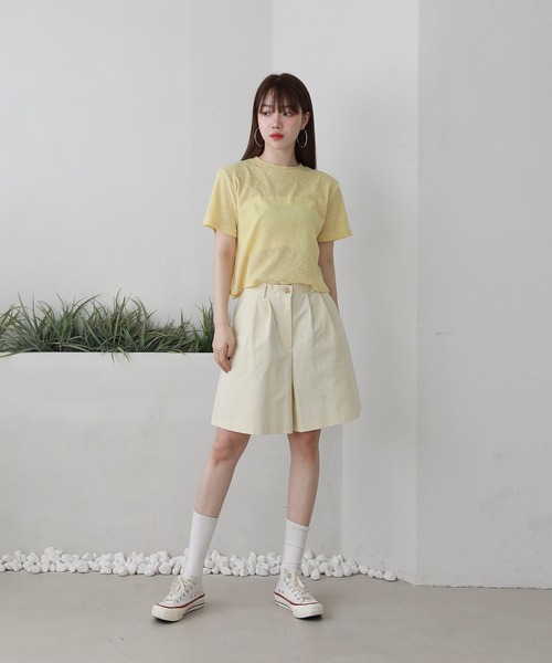 by muni:r(バイ ムニール)の「クロップドTシャツ(Tシャツ/カットソー・レディース・パープル/カーキ/ピンク/イエロー/アイボリー・FREE)」の19枚目の写真