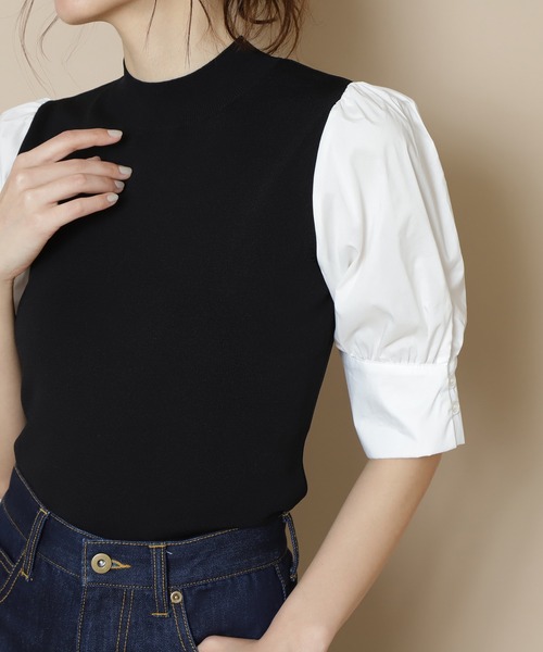 N.(N. Natural Beauty Basic)(エヌエヌナチュラルビューティーベーシック)の「◆総針ハイネックドッキングニット(ニット/セーター・レディース・ブラック/ベージュ/ナチュラル・MEDIUM)」の12枚目の写真