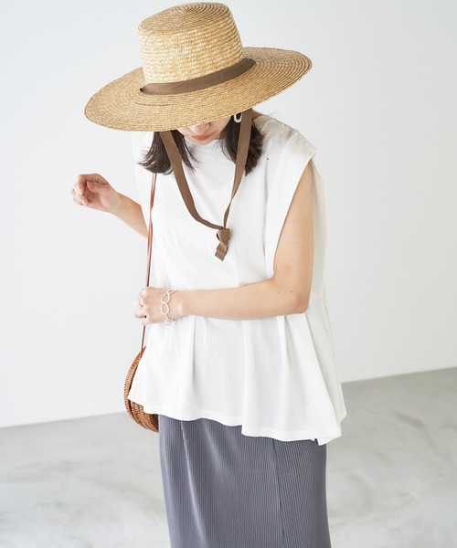 Chaco closet(チャコ クローゼット)の「タックノースリーブ カットソー(Tシャツ/カットソー・レディース・ホワイト/ピンク系その他/ブラウン/グリーン/チャコールグレー・FREE)」の6枚目の写真