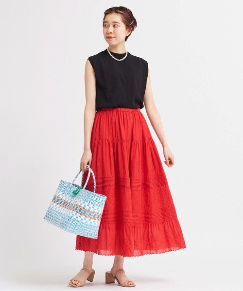 Dot＆Stripes CHILD WOMAN（ドットアンドストライプス　チャイルドウーマン）の「C/Visローン刺繍 ティアードスカート（スカート・レディース・レッド/ホワイト/ブラック・FREE）」の5枚目の写真