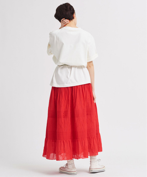 Dot＆Stripes CHILD WOMAN（ドットアンドストライプス　チャイルドウーマン）の「C/Visローン刺繍 ティアードスカート（スカート・レディース・レッド/ホワイト/ブラック・FREE）」の10枚目の写真