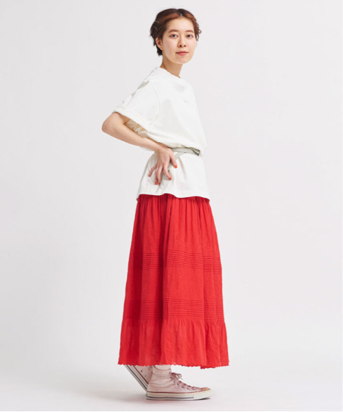 Dot＆Stripes CHILD WOMAN（ドットアンドストライプス　チャイルドウーマン）の「C/Visローン刺繍 ティアードスカート（スカート・レディース・レッド/ホワイト/ブラック・FREE）」の8枚目の写真