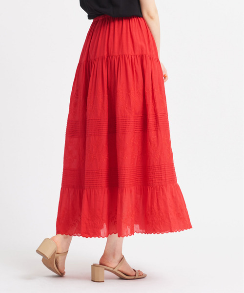 Dot＆Stripes CHILD WOMAN（ドットアンドストライプス　チャイルドウーマン）の「C/Visローン刺繍 ティアードスカート（スカート・レディース・レッド/ホワイト/ブラック・FREE）」の4枚目の写真