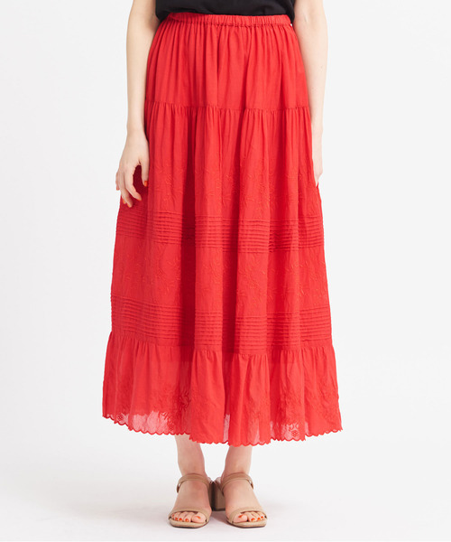 Dot＆Stripes CHILD WOMAN（ドットアンドストライプス　チャイルドウーマン）の「C/Visローン刺繍 ティアードスカート（スカート・レディース・レッド/ホワイト/ブラック・FREE）」の11枚目の写真