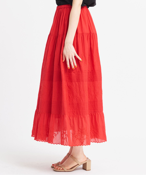 Dot＆Stripes CHILD WOMAN（ドットアンドストライプス　チャイルドウーマン）の「C/Visローン刺繍 ティアードスカート（スカート・レディース・レッド/ホワイト/ブラック・FREE）」の12枚目の写真