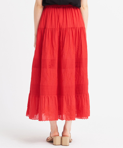 Dot＆Stripes CHILD WOMAN（ドットアンドストライプス　チャイルドウーマン）の「C/Visローン刺繍 ティアードスカート（スカート・レディース・レッド/ホワイト/ブラック・FREE）」の13枚目の写真