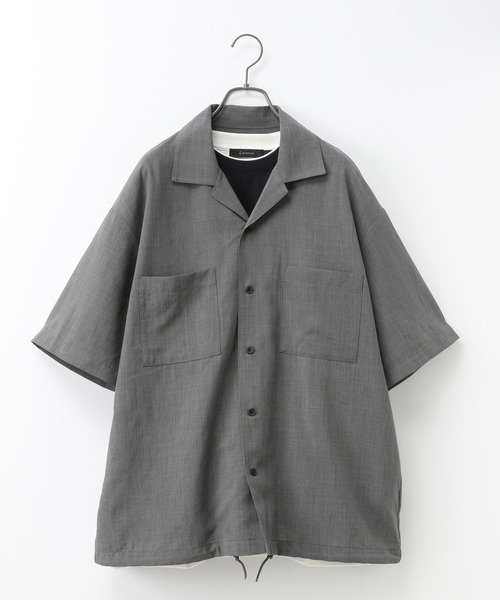 RAGEBLUE（レイジブルー）の「＜セットアップ着用可能＞シャリテック/リネンタッチオープンカラーシャツ/936495（シャツ/ブラウス・メンズ・ブラック/ダークグリーン/グレー系その他/キャメル・MEDIUM/LARGE）」の3枚目の写真