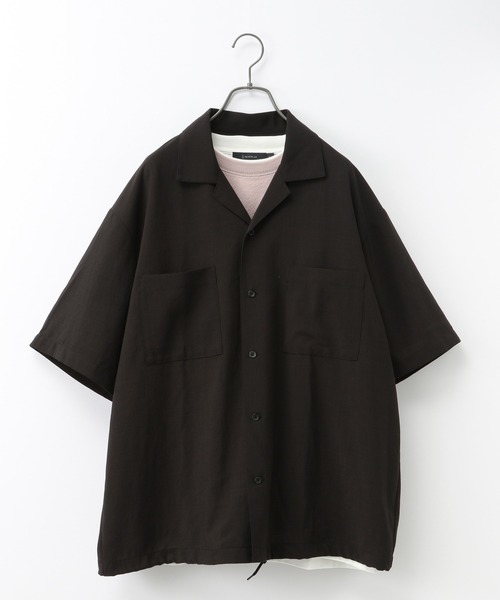 RAGEBLUE（レイジブルー）の「＜セットアップ着用可能＞シャリテック/リネンタッチオープンカラーシャツ/936495（シャツ/ブラウス・メンズ・ブラック/ダークグリーン/グレー系その他/キャメル・MEDIUM/LARGE）」の2枚目の写真