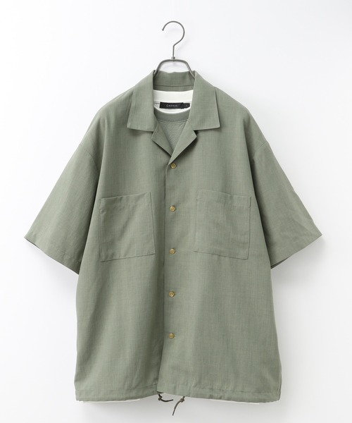 RAGEBLUE（レイジブルー）の「＜セットアップ着用可能＞シャリテック/リネンタッチオープンカラーシャツ/936495（シャツ/ブラウス・メンズ・ブラック/ダークグリーン/グレー系その他/キャメル・MEDIUM/LARGE）」の4枚目の写真