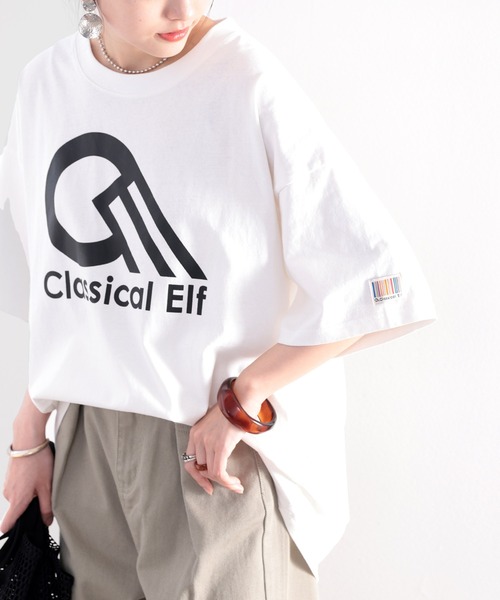 classicalelf（クラシカルエルフ）の「綿100％ オーガニックコットン。復刻、Classical ElfスポーツロゴbigTシャツ（Tシャツ/カットソー・レディース・ホワイト/ブラック/グレイッシュベージュ・MEDIUM/LARGE/X-LARGE）」の7枚目の写真
