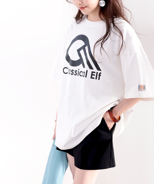 classicalelf（クラシカルエルフ）の「綿100％ オーガニックコットン。復刻、Classical ElfスポーツロゴbigTシャツ（Tシャツ/カットソー・レディース・ホワイト/ブラック/グレイッシュベージュ・MEDIUM/LARGE/X-LARGE）」の10枚目の写真