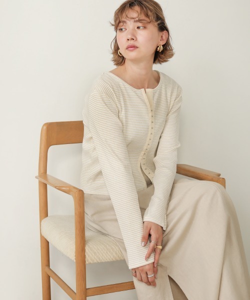 Bab（バブ）の「【WEB限定】ボーダーカーディガン（カーディガン/ボレロ・レディース・ブラック/ネイビー/イエロー・38）」の4枚目の写真