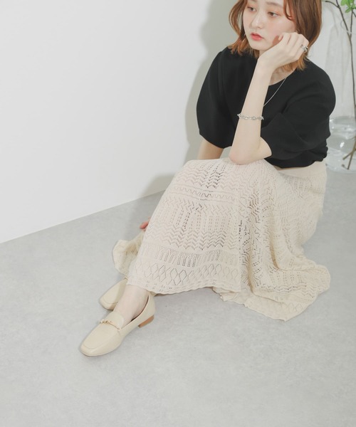 SENSE OF PLACE by URBAN RESEARCH（センスオブプレイスバイアーバンリサーチ）の「スカシアミフレアスカート（スカート・レディース・ブラック/グリーン/アイボリー・ONE）」の2枚目の写真