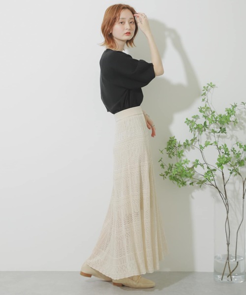 SENSE OF PLACE by URBAN RESEARCH（センスオブプレイスバイアーバンリサーチ）の「スカシアミフレアスカート（スカート・レディース・ブラック/グリーン/アイボリー・ONE）」の22枚目の写真