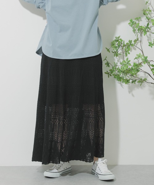 SENSE OF PLACE by URBAN RESEARCH（センスオブプレイスバイアーバンリサーチ）の「スカシアミフレアスカート（スカート・レディース・ブラック/グリーン/アイボリー・ONE）」の16枚目の写真