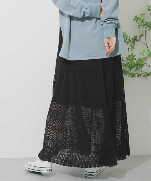 SENSE OF PLACE by URBAN RESEARCH（センスオブプレイスバイアーバンリサーチ）の「スカシアミフレアスカート（スカート・レディース・ブラック/グリーン/アイボリー・ONE）」の11枚目の写真