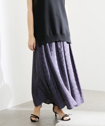 フラワージャガードレーヨンタックスカート【手洗い可能】◆