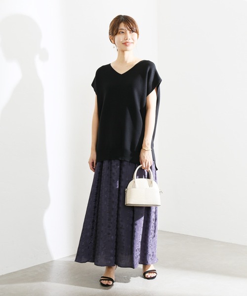 La TOTALITE（ラトータリテ）の「フラワージャガードレーヨンタックスカート【手洗い可能】◆（スカート・レディース・ラベンダー/ダークブルー・38/36）」の22枚目の写真