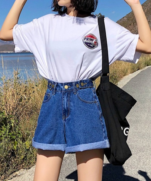 emi+（エミプラス）の「カラーデニムショートパンツ（デニムパンツ・レディース・ライトブルー/ブラック/ブルー/アイボリー・S/M/L）」の15枚目の写真