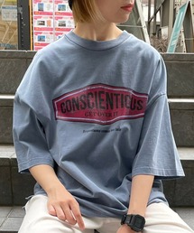 WEGO/ヘビーウエイト ピグメントロゴビックシルエット5分袖Tシャツ