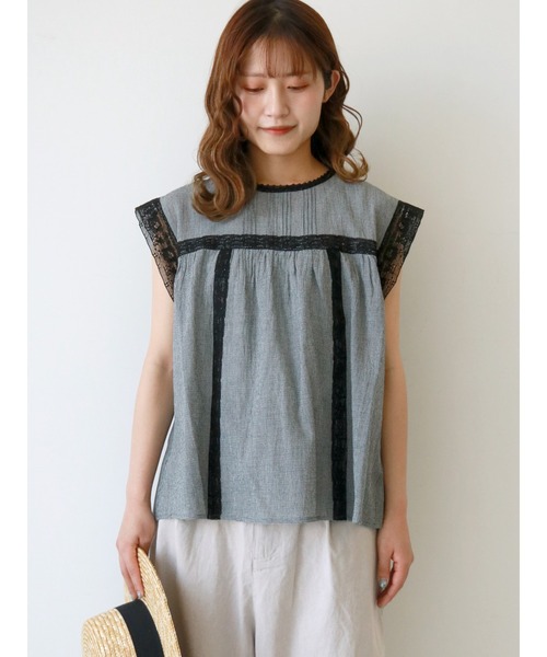 Samansa Mos2（サマンサ モスモス）の「レース切替ブラウス（シャツ/ブラウス・レディース・オフホワイト/チャコール/ブラック・ﾌﾘ-）」の3枚目の写真
