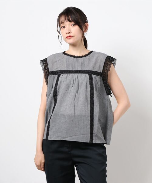Samansa Mos2（サマンサ モスモス）の「レース切替ブラウス（シャツ/ブラウス・レディース・オフホワイト/チャコール/ブラック・ﾌﾘ-）」の7枚目の写真