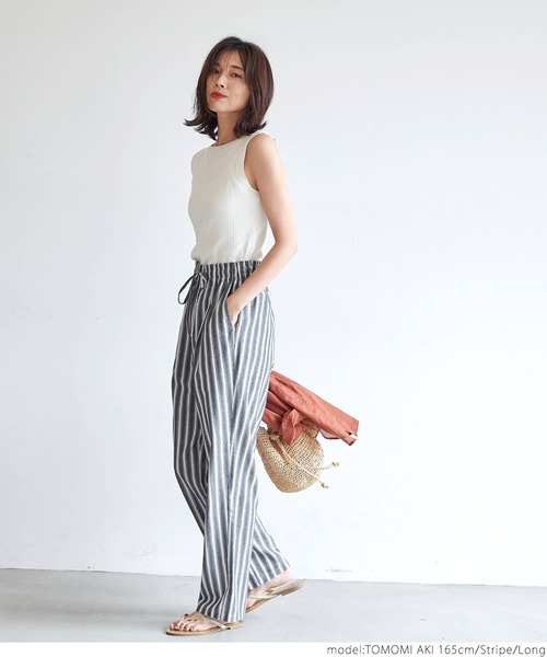 coca(coca)(コカ)の「麻調綿ストライプシェフパンツ(その他パンツ・レディース・ストライプ・SHORT/LONG)」の8枚目の写真