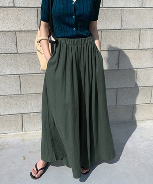 Coo+i(クーイ)の「コットン100%リラックスフレアワイドパンツ(スラックス・レディース・モカ/チャコールグレー/カーキ/グレー/ベージュ/ブラック/パープル/ミント/ネイビー/マスタード・FREE)」の1枚目の写真