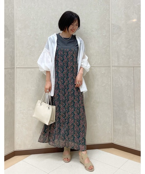 RIVE DROITE（リヴドロワ）の「ペイズリーシフォンキャミワンピース（ワンピース・レディース・ブラック/グリーン・FREE）」の6枚目の写真