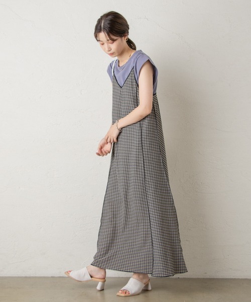 Kastane(カスタネ)の「ジャガードチェックパイピングキャミワンピース(ワンピース・レディース・ブラック/グリーン/アイボリー・FREE)」の15枚目の写真