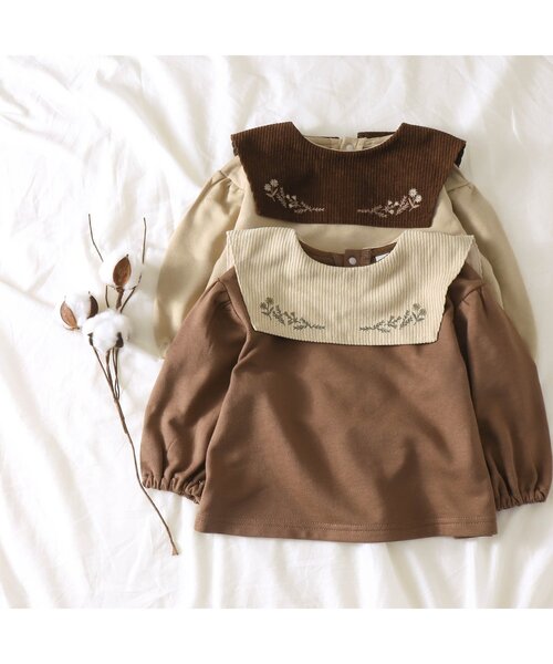 apres les cours（アプレレクール）の「WEB限定 フラワー刺繍衿付きトレーナー（スウェット・キッズ・アイボリー/キャメル・90/100/110/120/80/130）」の5枚目の写真