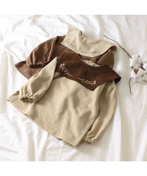 apres les cours（アプレレクール）の「WEB限定 フラワー刺繍衿付きトレーナー（スウェット・キッズ・アイボリー/キャメル・90/100/110/120/80/130）」の6枚目の写真