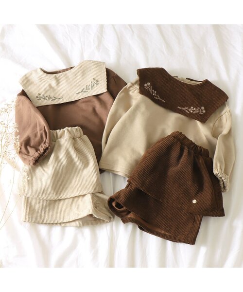 apres les cours（アプレレクール）の「WEB限定 フラワー刺繍衿付きトレーナー（スウェット・キッズ・アイボリー/キャメル・90/100/110/120/80/130）」の7枚目の写真