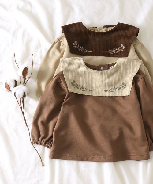 apres les cours（アプレレクール）の「WEB限定 フラワー刺繍衿付きトレーナー（スウェット・キッズ・アイボリー/キャメル・90/100/110/120/80/130）」の2枚目の写真