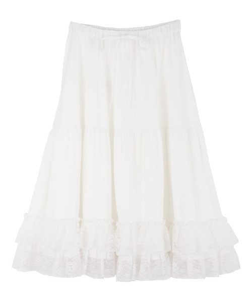 axes femme（アクシーズファム）の「レースフリルミディペチＳＫ（スカート・レディース・ホワイト/ブラック/キナリ・MEDIUM）」の2枚目の写真