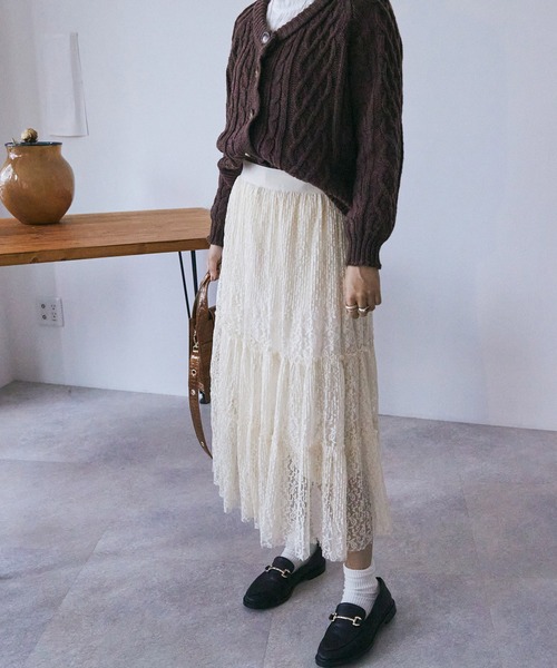 toucher du brise(トゥシェドブリーズ)の「【繊細な可愛さ】レースティアードスカート(スカート・レディース・ベージュ/ブラウン・M)」の17枚目の写真