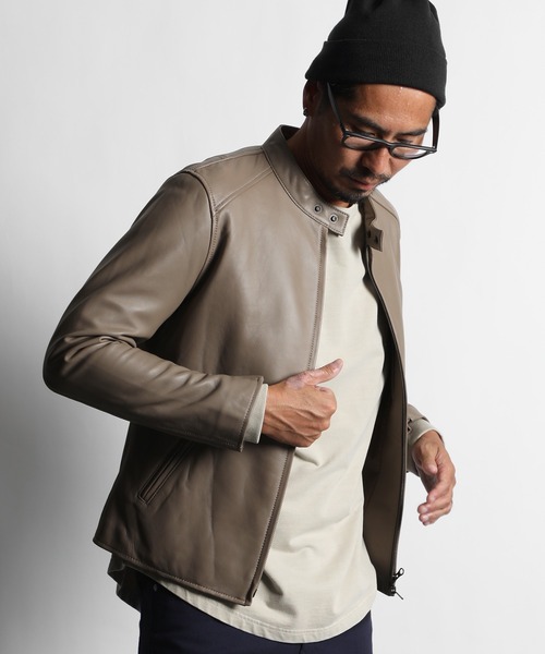 The DUFFER of ST.GEORGE(ザダファーオブセントジョージ)の「SINGLE RIDERS:シープナッパ シングル ライダースジャケット(ライダースジャケット・メンズ・ネイビー/サンドグレー/ブラック・LARGE/MEDIUM/X-LARGE/SMALL)」の3枚目の写真