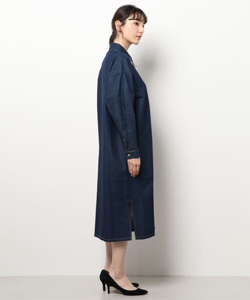 Q（キュー）の「デニムシャツワンピース（シャツワンピース・レディース・ネイビー・MEDIUM）」の3枚目の写真