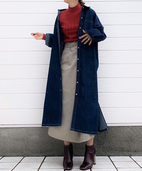 Q（キュー）の「デニムシャツワンピース（シャツワンピース・レディース・ネイビー・MEDIUM）」の9枚目の写真