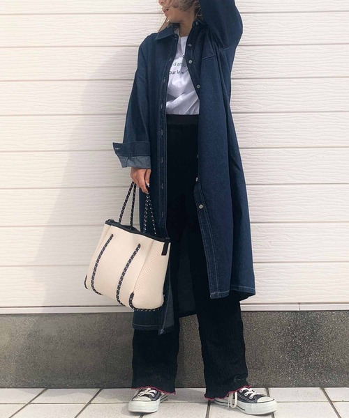 Q（キュー）の「デニムシャツワンピース（シャツワンピース・レディース・ネイビー・MEDIUM）」の7枚目の写真